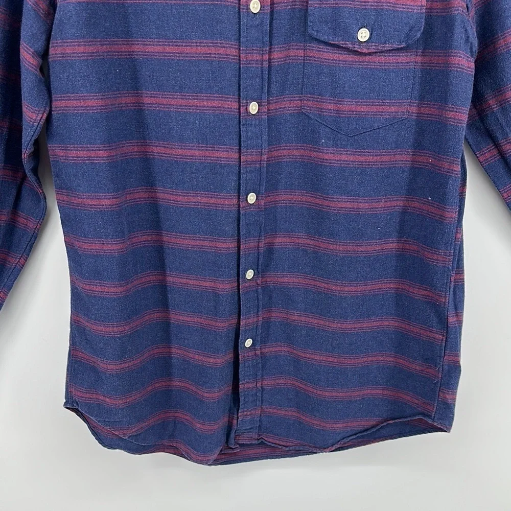 J Crew Mens Slim Fit‎ Cotton Button Down Shirt Navy Red Stripes Size Large